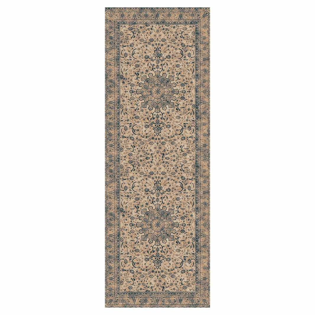 CLASSIC BROWN AND BLUE ORIENTAL PATTERN RUNNER RUG