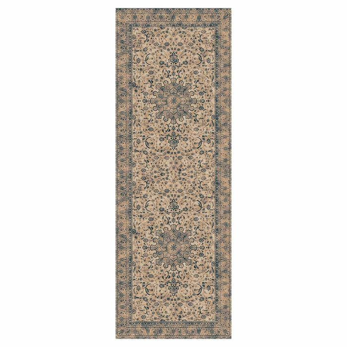 CLASSIC BROWN AND BLUE ORIENTAL PATTERN RUNNER RUG