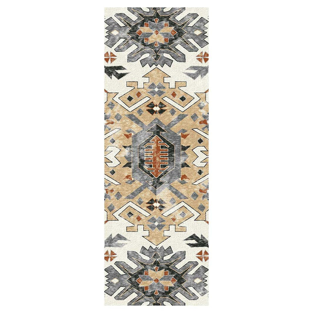 CLASSIC BEIGE AND BLUE TRIBAL GEO RUNNER RUG