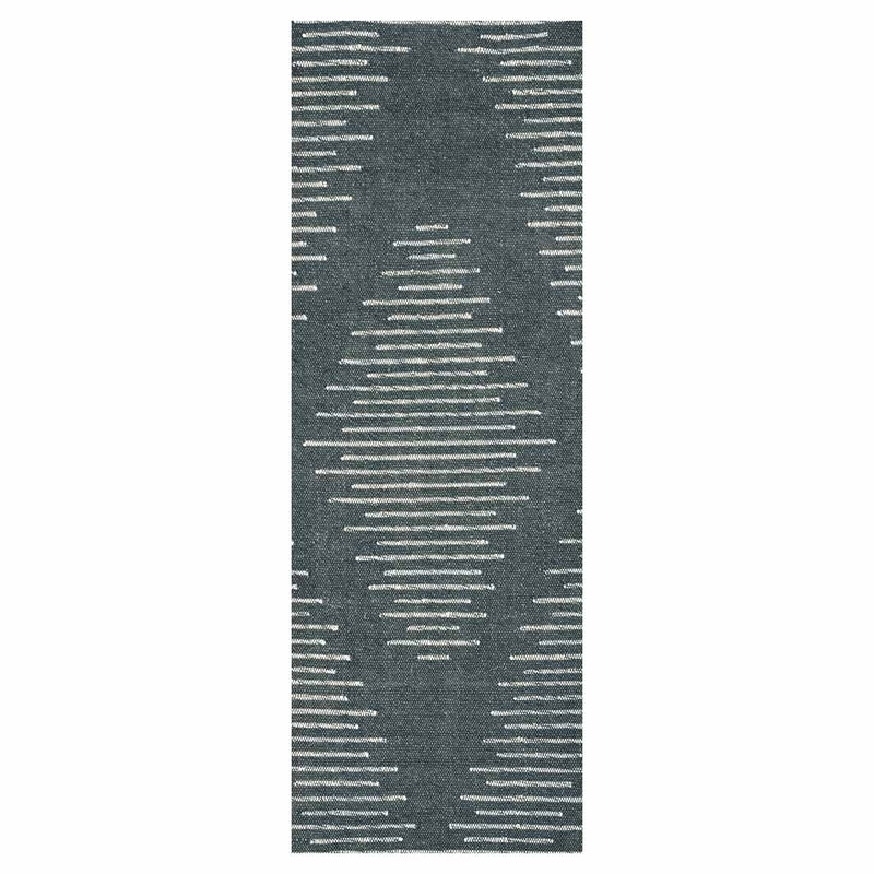 CONTEMPORARY BLUE CHARCOAL TRIBAL DIAMOND RUNNER RUG