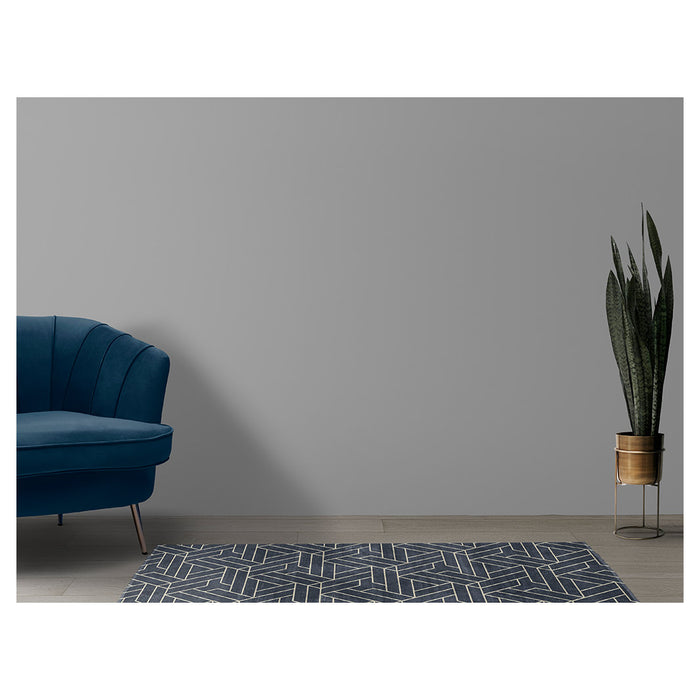 CONTEMPORARY NAVY GEO LINES PATTERN RUNNER RUG