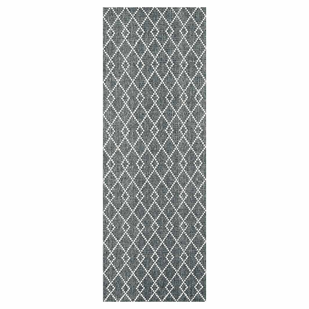 CONTEMPORARY BLUE MINIMALISTIC DIAMOND LINES  RUNNER RUG