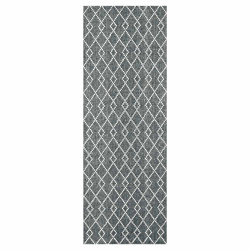 CONTEMPORARY BLUE MINIMALISTIC DIAMOND LINES  RUNNER RUG