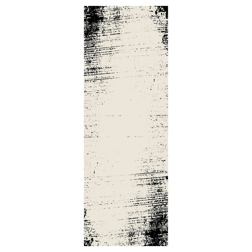 CONTEMPORARY BEIGE AND BLACK INK FRAME DISTRESSED  RUNNER RUG