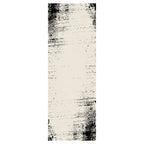 CONTEMPORARY BEIGE AND BLACK INK FRAME DISTRESSED  RUNNER RUG
