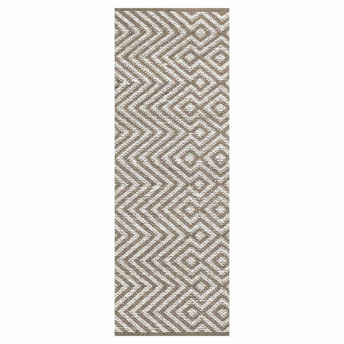 CONTEMPORARY BROWN AND WHITE DIAMOND PATTERN RUNNER RUG