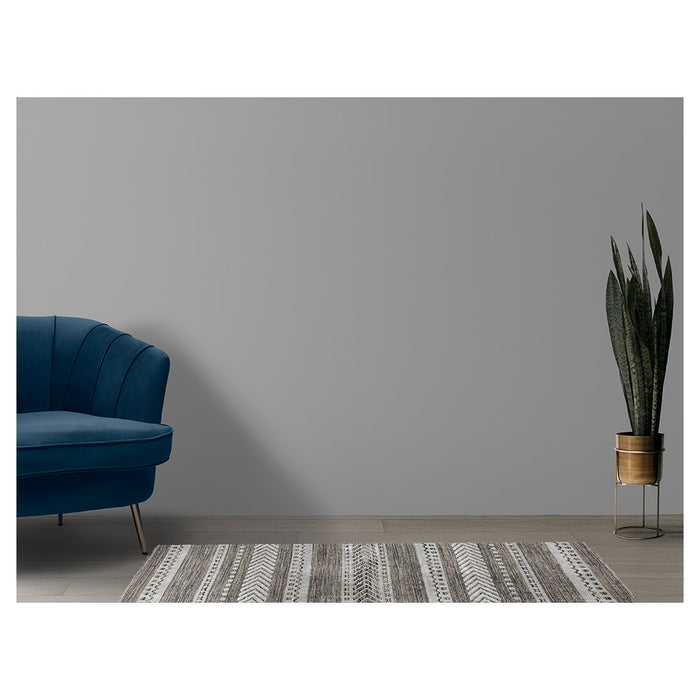 CONTEMPORARY GREY AND WHITE LINE PATTERN RUNNER RUG