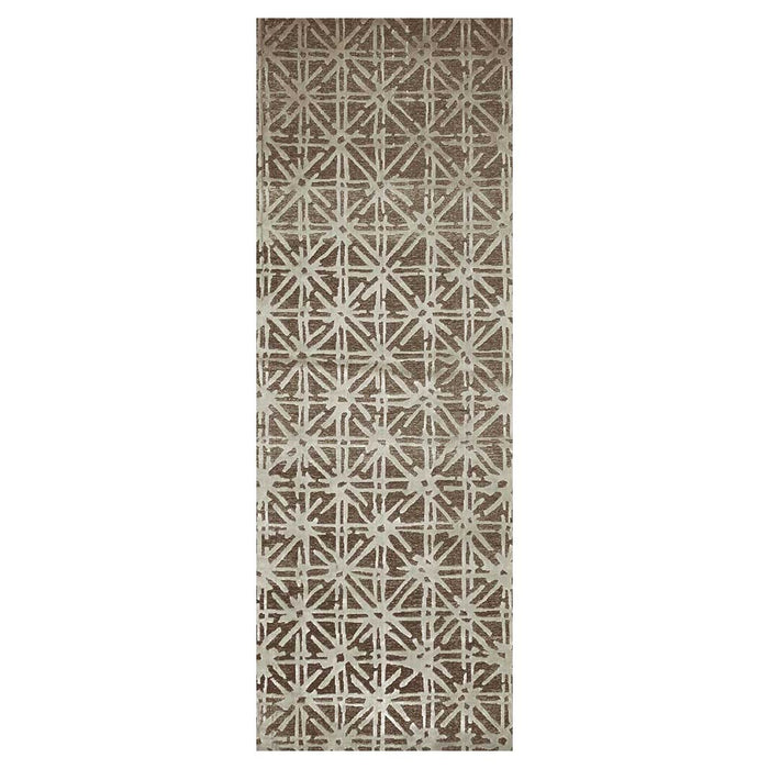 CONTEMPORARY BROWN NEUTRAL AGED LINES PATTERN RUNNER RUG