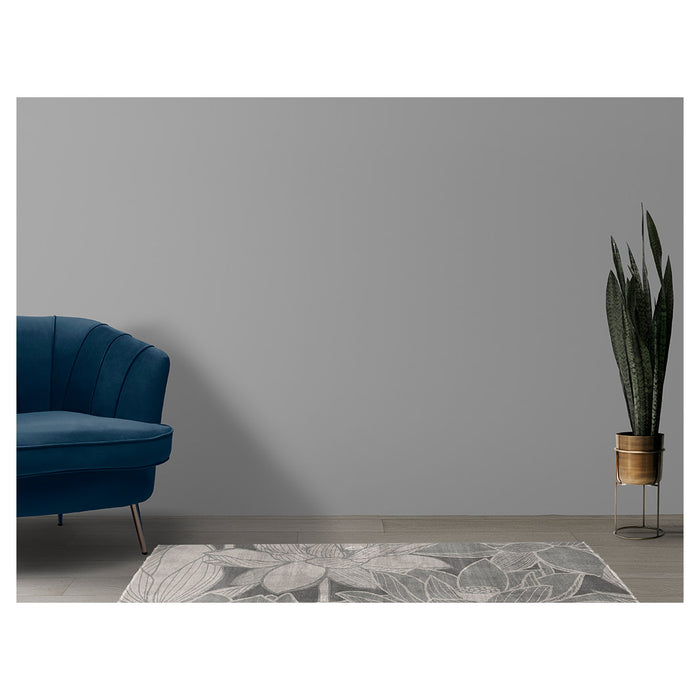 CONTEMPORARY GREY FLOWER PATTERN BOLD RUNNER RUG