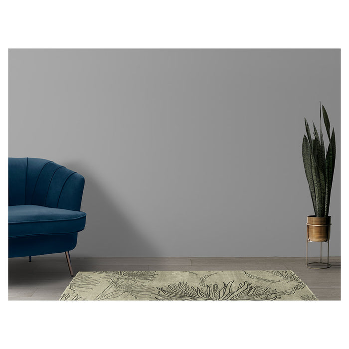 CONTEMPORARY GREEN BOTANICAL LINE ART RUNNER RUG