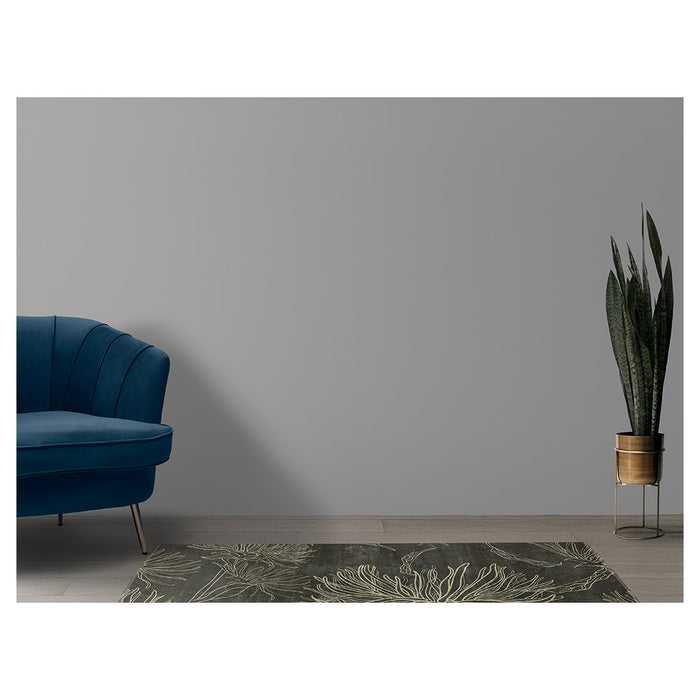 CONTEMPORARY DARK OLIVE BOTANICAL LINE ART  RUNNER RUG