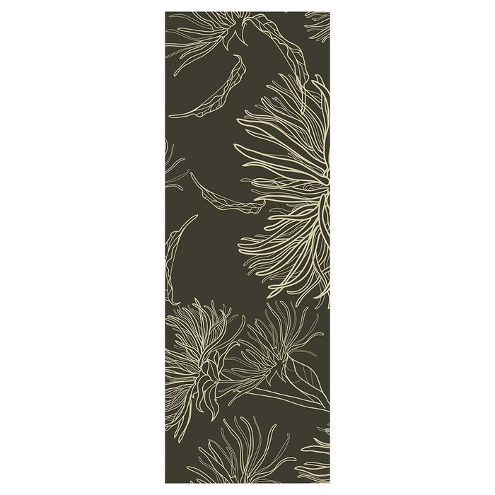 CONTEMPORARY DARK OLIVE BOTANICAL LINE ART  RUNNER RUG