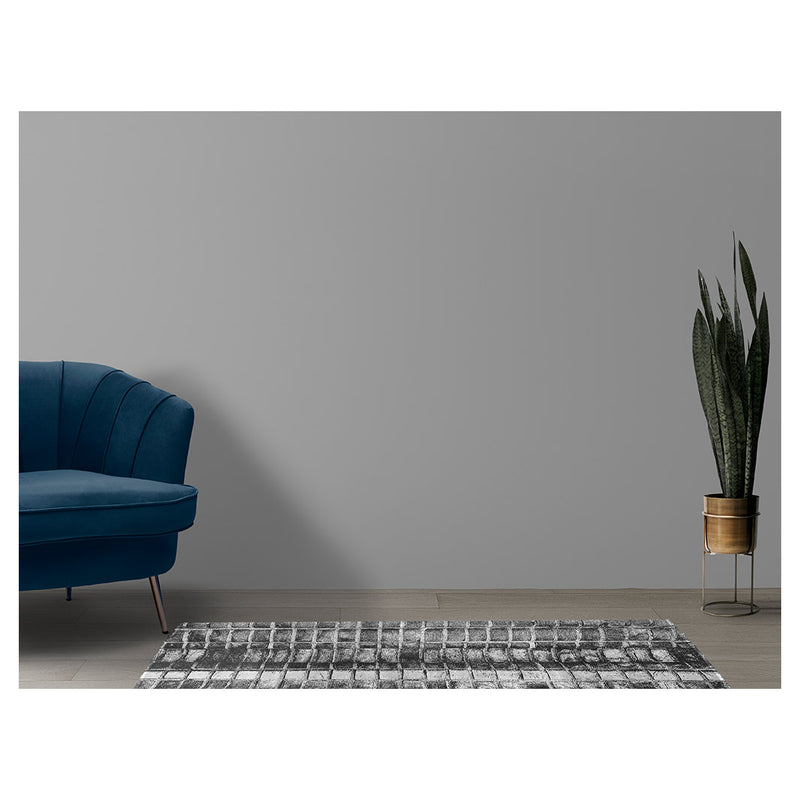 CONTEMPORARY GREY BRICK PATTERN RUNNER RUG