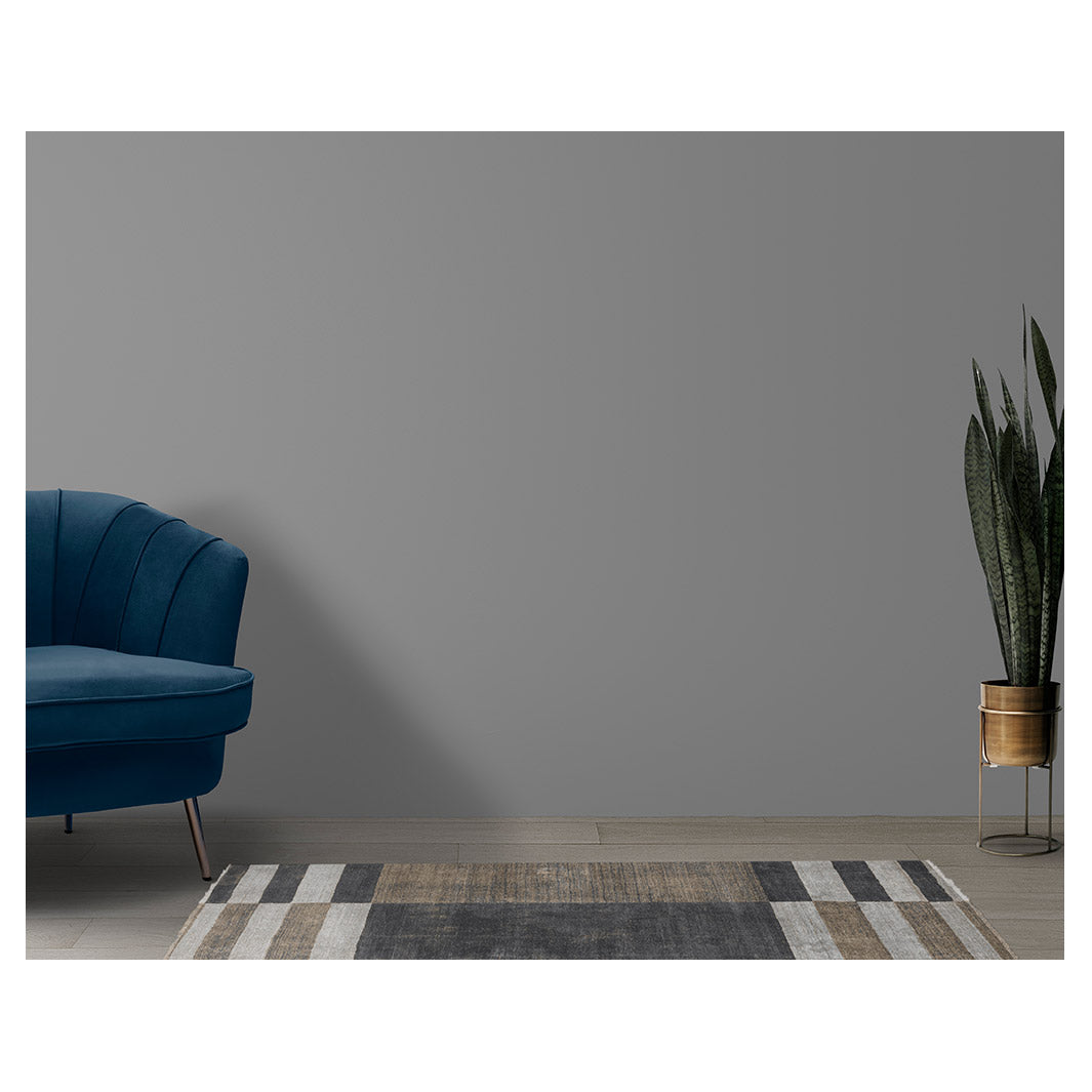 CONTEMPORARY BLACK BROWN GEOMETRIC STRIPE RUNNER RUG