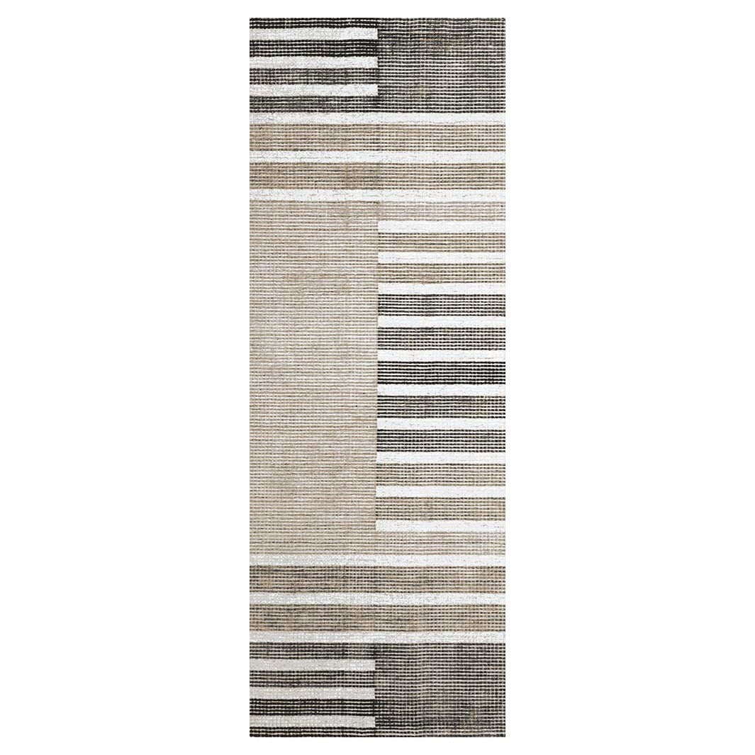 CONTEMPORARY BEIGE BROWN GEOMETRIC STRIPE RUNNER RUG