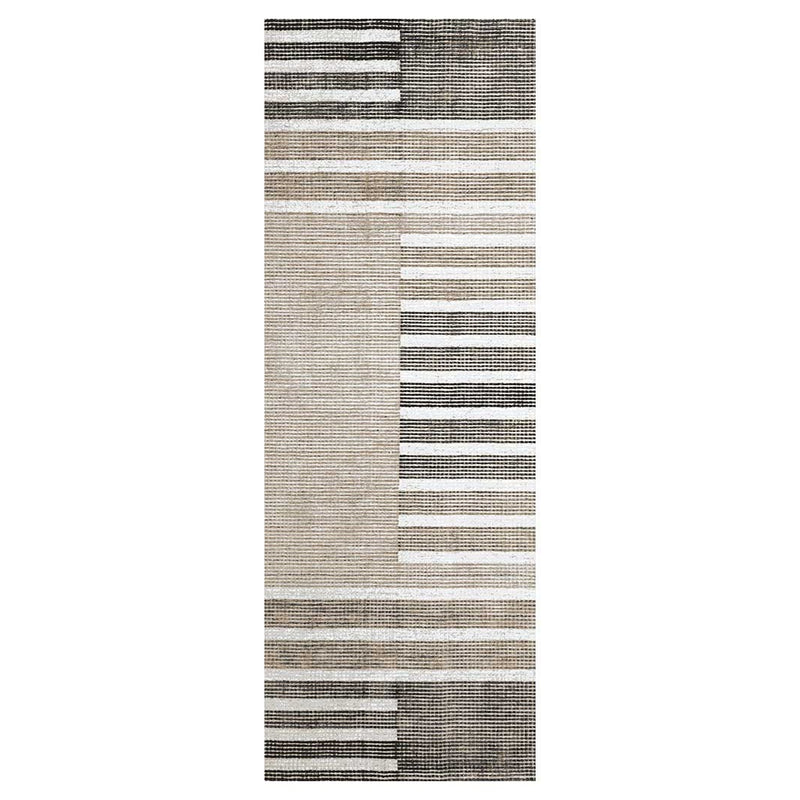 CONTEMPORARY BEIGE BROWN GEOMETRIC STRIPE RUNNER RUG