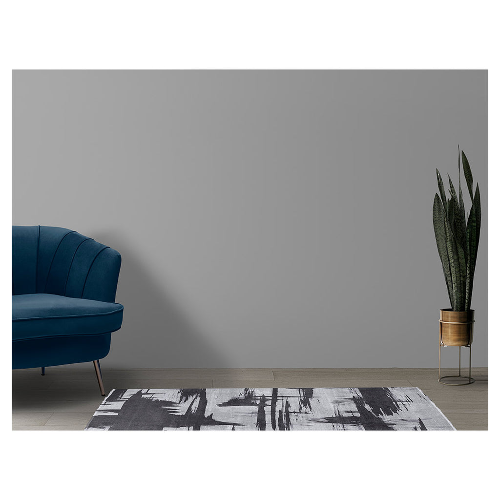 MODERN GREY INK BRUSH STROKES  RUNNER RUG