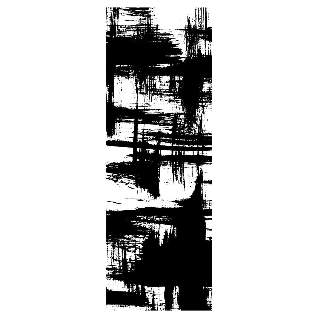 MODERN BLACK INK BRUSH STROKES RUNNER RUG