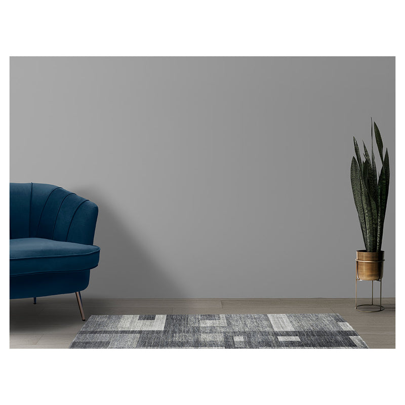 MODERN CHARCOAL GEOMETRIC BLOCKS  RUNNER RUG
