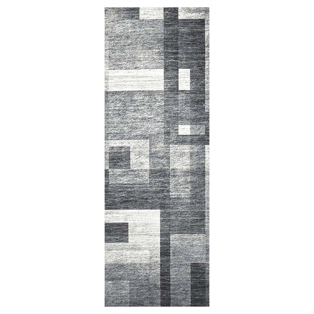 MODERN CHARCOAL GEOMETRIC BLOCKS  RUNNER RUG