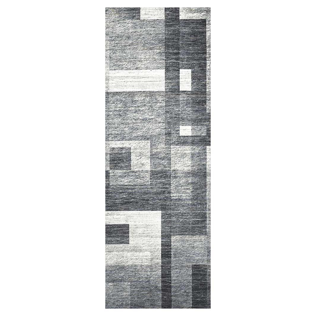 MODERN CHARCOAL GEOMETRIC BLOCKS  RUNNER RUG