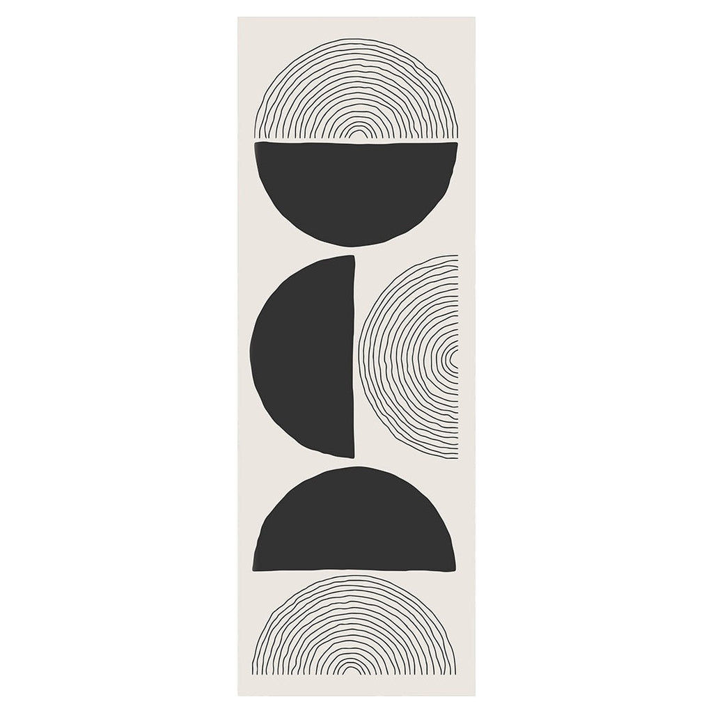 MODERN BLACK MINIMALISTIC ROUND LINE ART RUNNER RUG