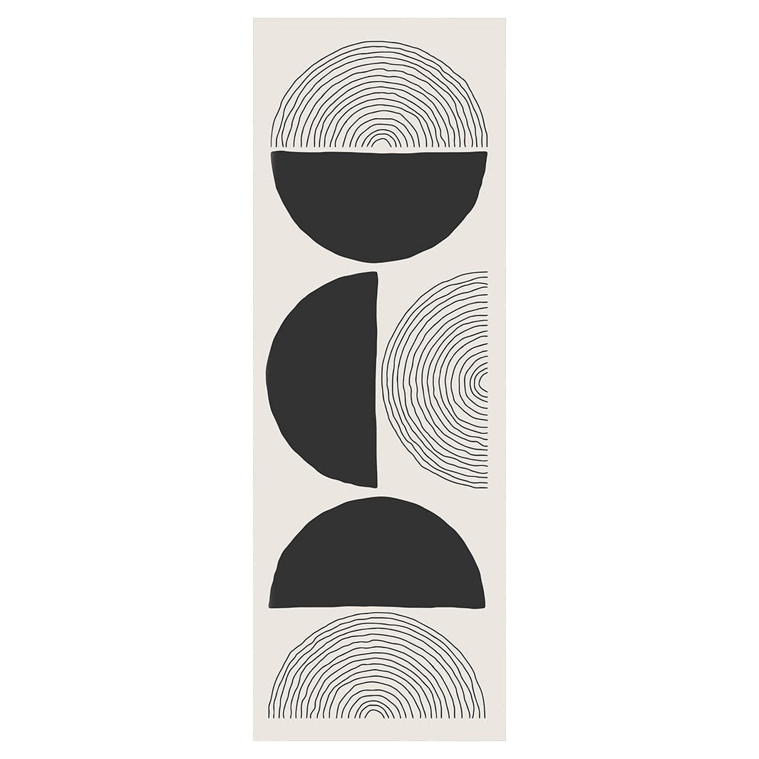 MODERN BLACK MINIMALISTIC ROUND LINE ART RUNNER RUG