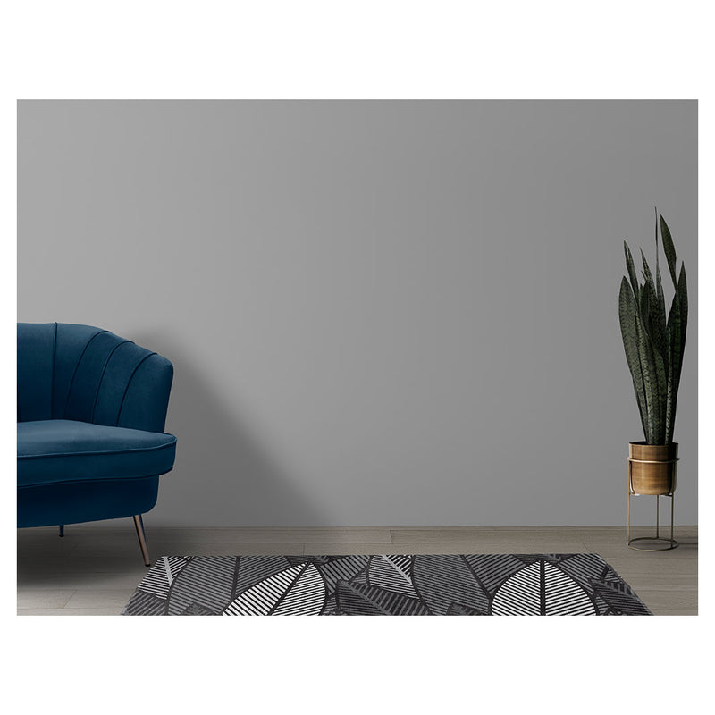 MODERN GREY STYLIZED LEAF PATTERN RUNNER RUG