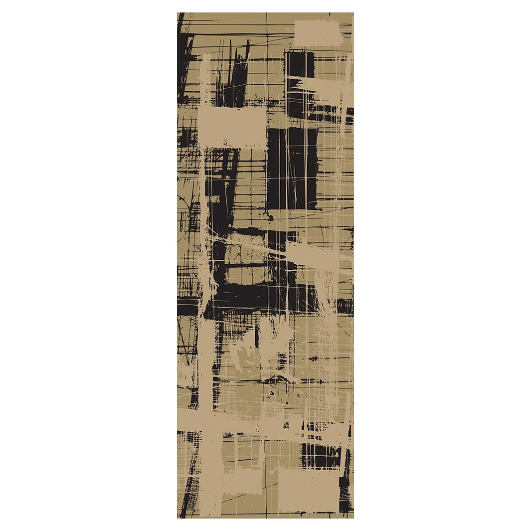 MODERN BEIGE DISTRESSED INK LINES RUNNER RUG