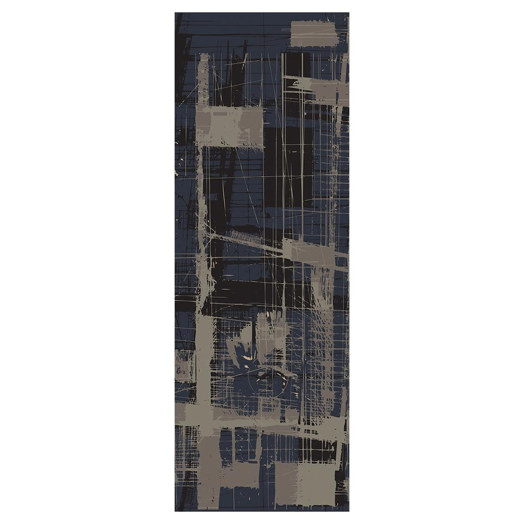 MODERN BLUE DISTRESSED INK LINES RUNNER RUG