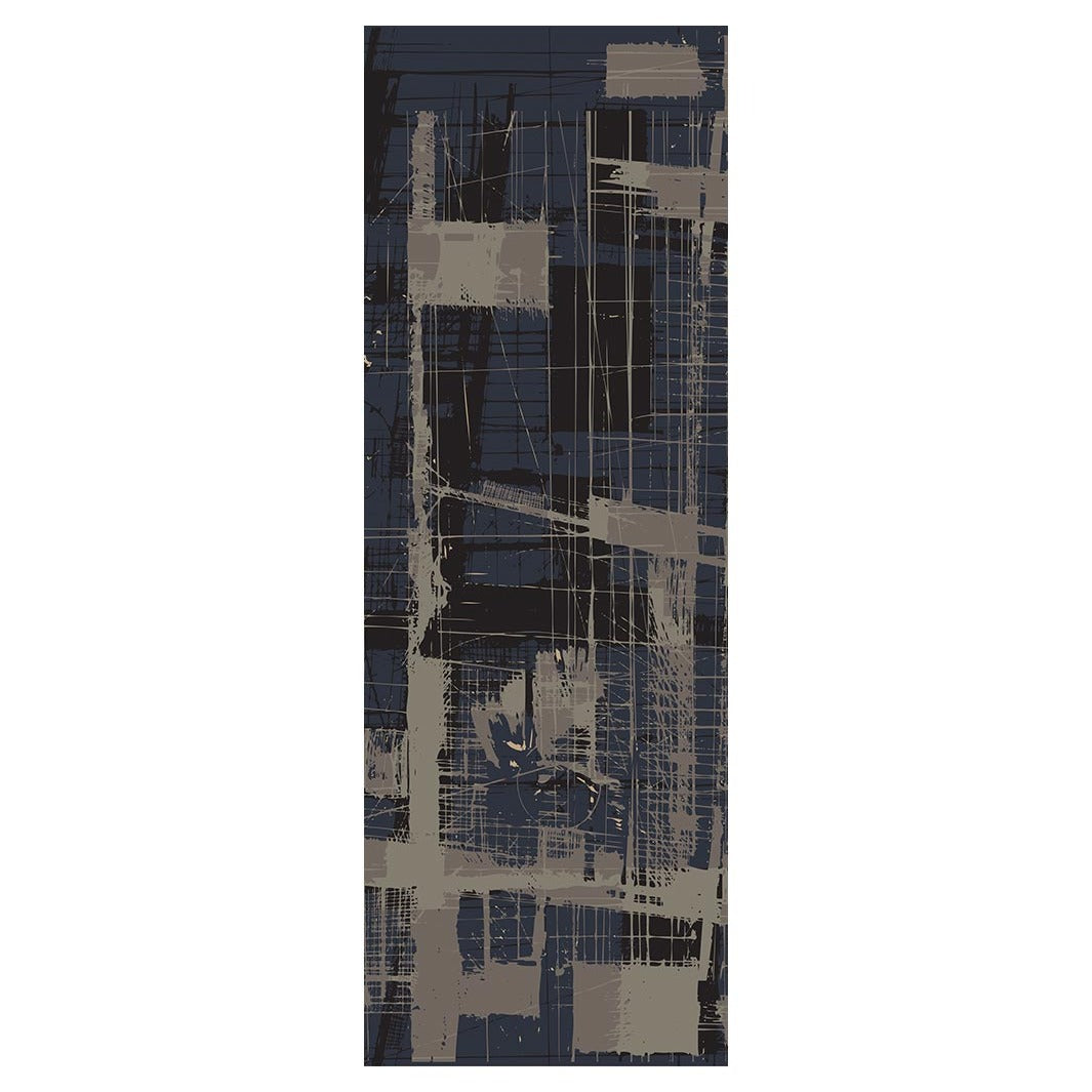 MODERN BLUE DISTRESSED INK LINES RUNNER RUG