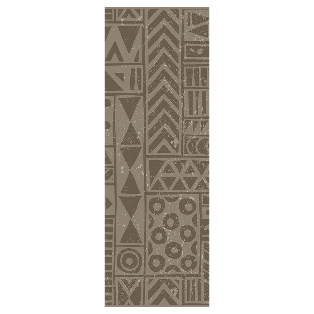 MODERN BROWN AGED TRIBAL BLOCK PATTERN  RUNNER RUG