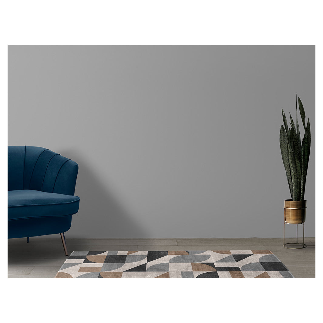 MODERN BROWN NATURAL ABSTRACT GEO SHAPES RUNNER RUG