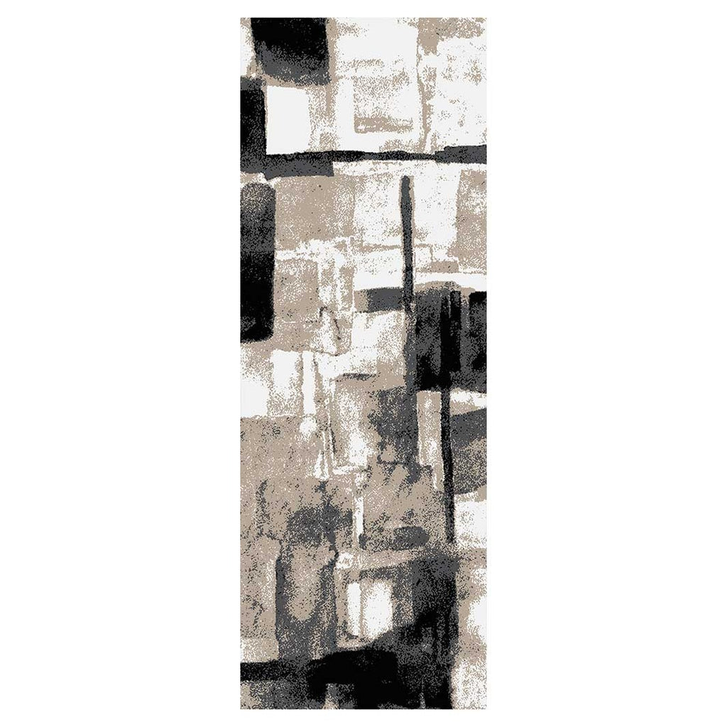 MODERN BLACK BEIGE PAINT STROKES RUNNER RUG