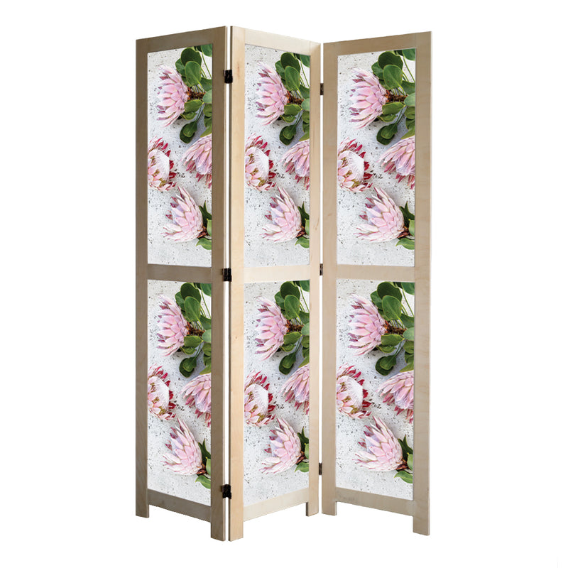 FLORAL PINK PROTEAS ON WHITE ROOM DIVIDER