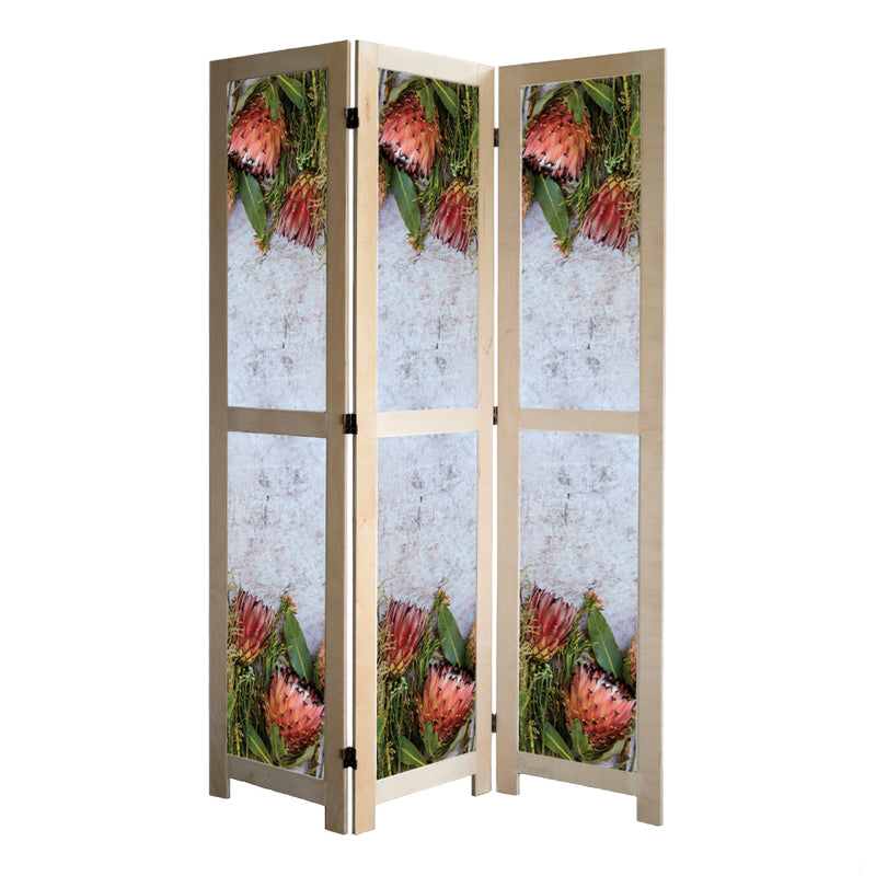 FLORAL PINK MIXED PROTEAS WITH GREEN FOLIAGE ROOM DIVIDER