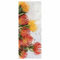FLORAL ORANGE PIN CUSHIONS ON WHITE ROOM DIVIDER