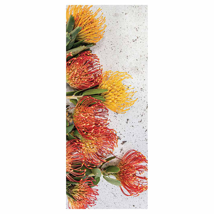 FLORAL ORANGE PIN CUSHIONS ON WHITE ROOM DIVIDER