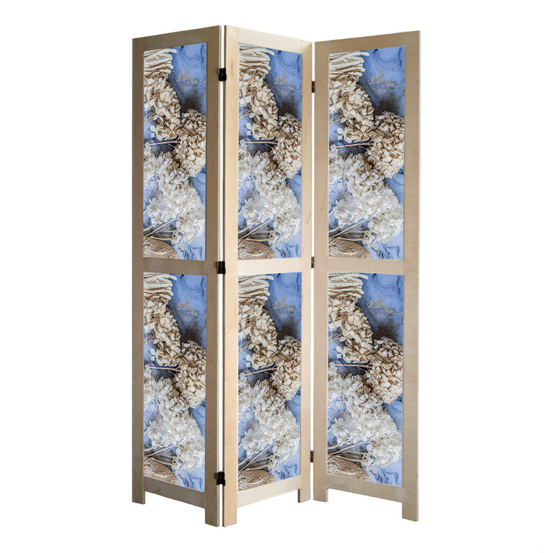 FLORAL CREAM BLEACHED HYDRANGEAS ON BLUE ROOM DIVIDER