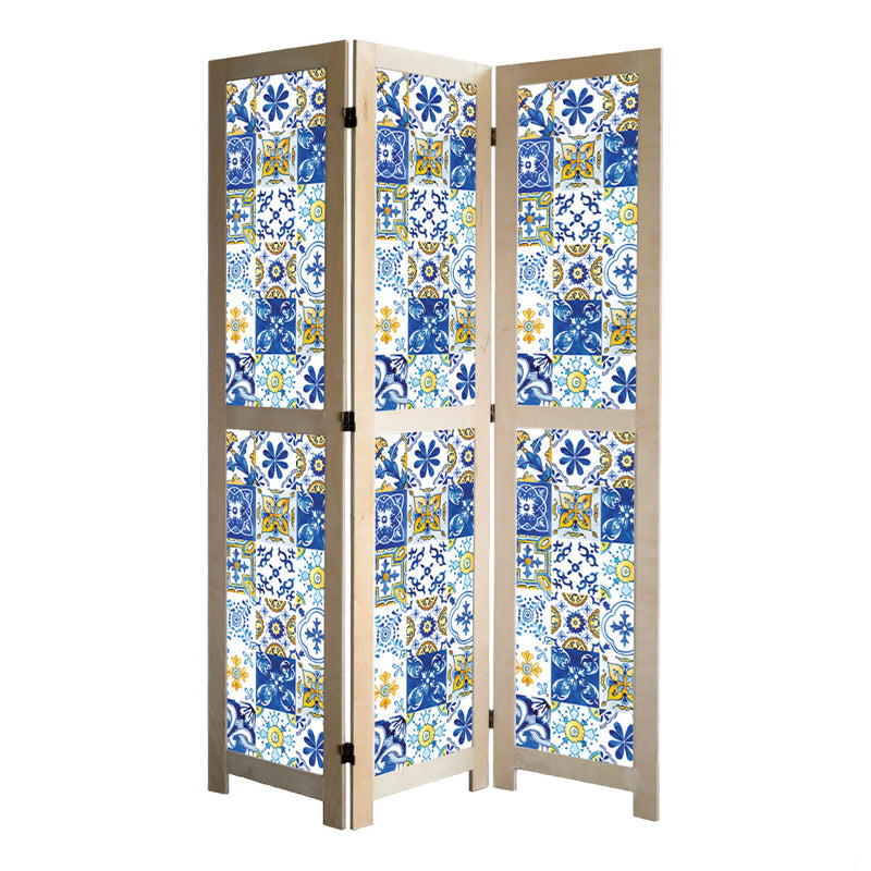 PATTERN BLUE AND YELLOW WATERCOLOUR LISBON TILE ROOM DIVIDER