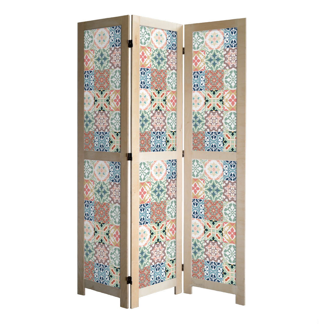 PATTERN TEAL AND ORANGE TILE ROOM DIVIDER