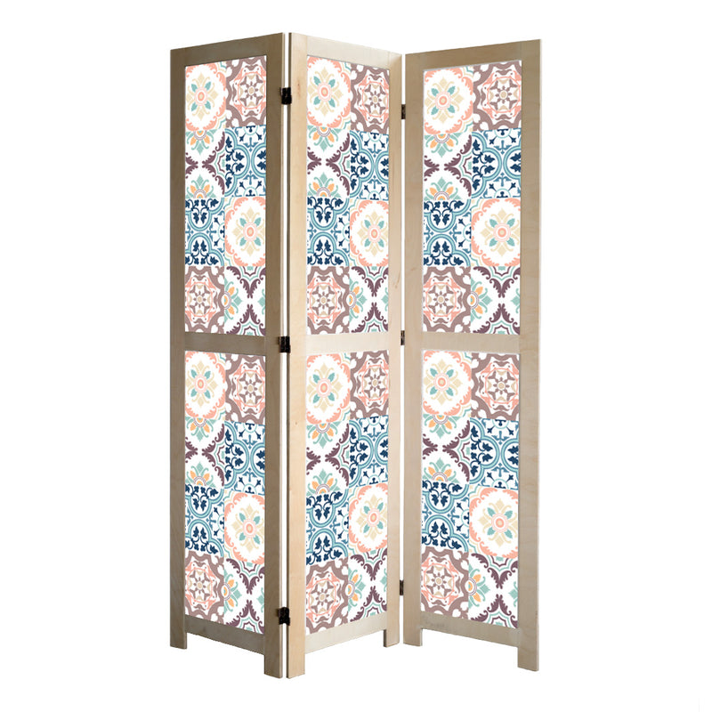 PATTERN BLUE AND MAUVE TILE ROOM DIVIDER