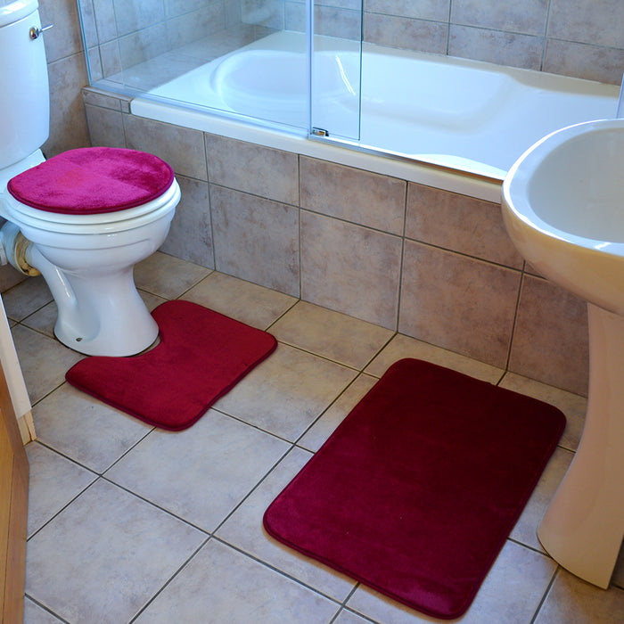 3 PIECE MEMORY FOAM BATH MAT SET BURGUNDY