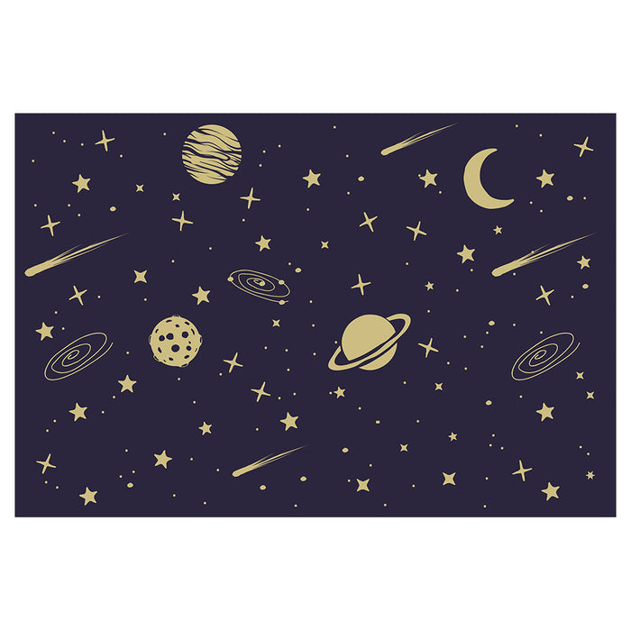 KIDS DARK BLUE GOLD SPACE PATTERN RECTANGULAR RUG