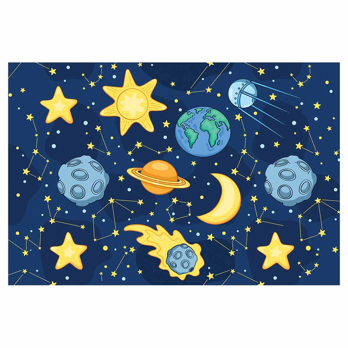 KIDS BLUE OUTER SPACE SUN AND MOON  RECTANGULAR RUG