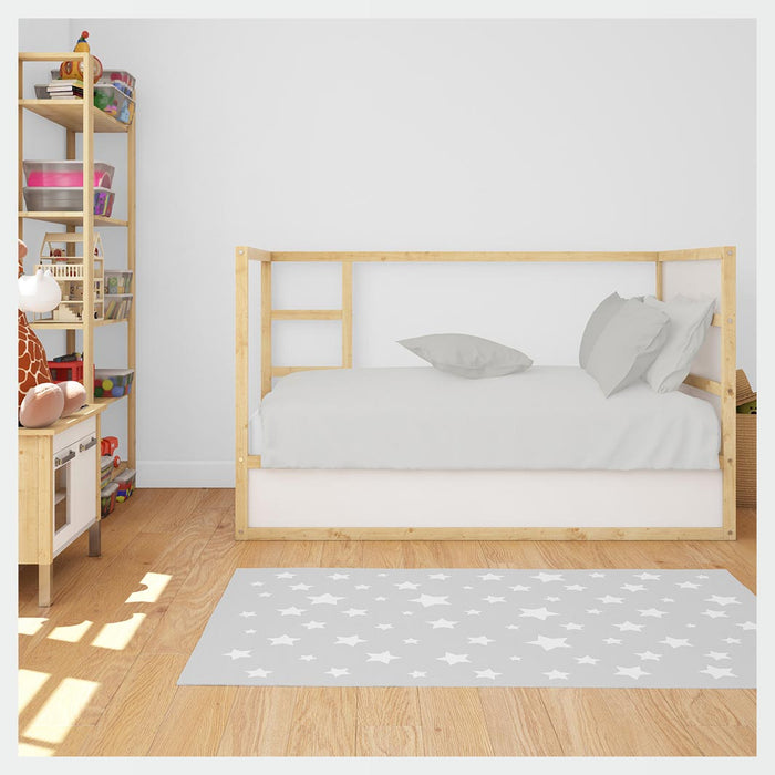 KIDS GREY WHITE STARS PATTERN  RECTANGULAR RUG