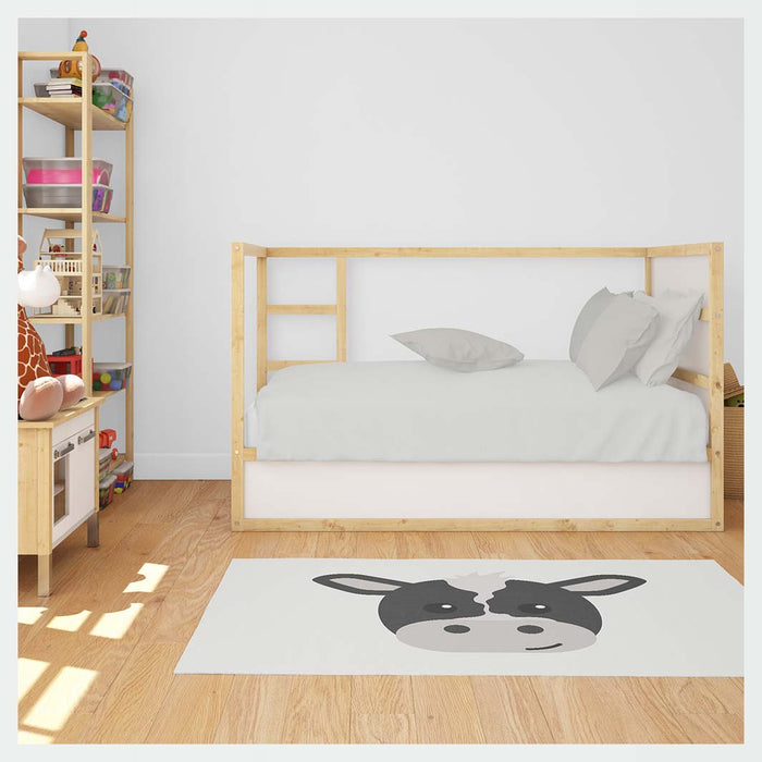 KIDS GREY BLACK AND WHITE COW  RECTANGULAR RUG