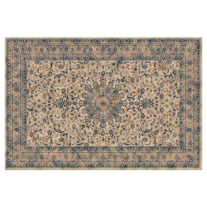 CLASSIC BROWN AND BLUE ORIENTAL PATTERN RECTANGULAR RUG