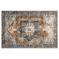CLASSIC BROWN AND BLUE GEO DISTRESSED RECTANGULAR RUG