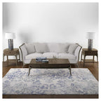 CLASSIC BLUE LIGHT FLEUR DE LIS DISTRESSED RECTANGULAR RUG